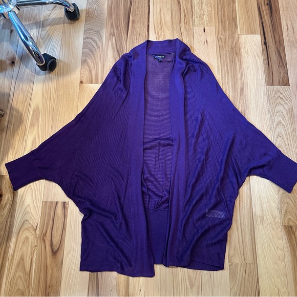 Express Purple Mesh Dolman Sleeve Open Cardigan Sweater - Picture 9 of 10